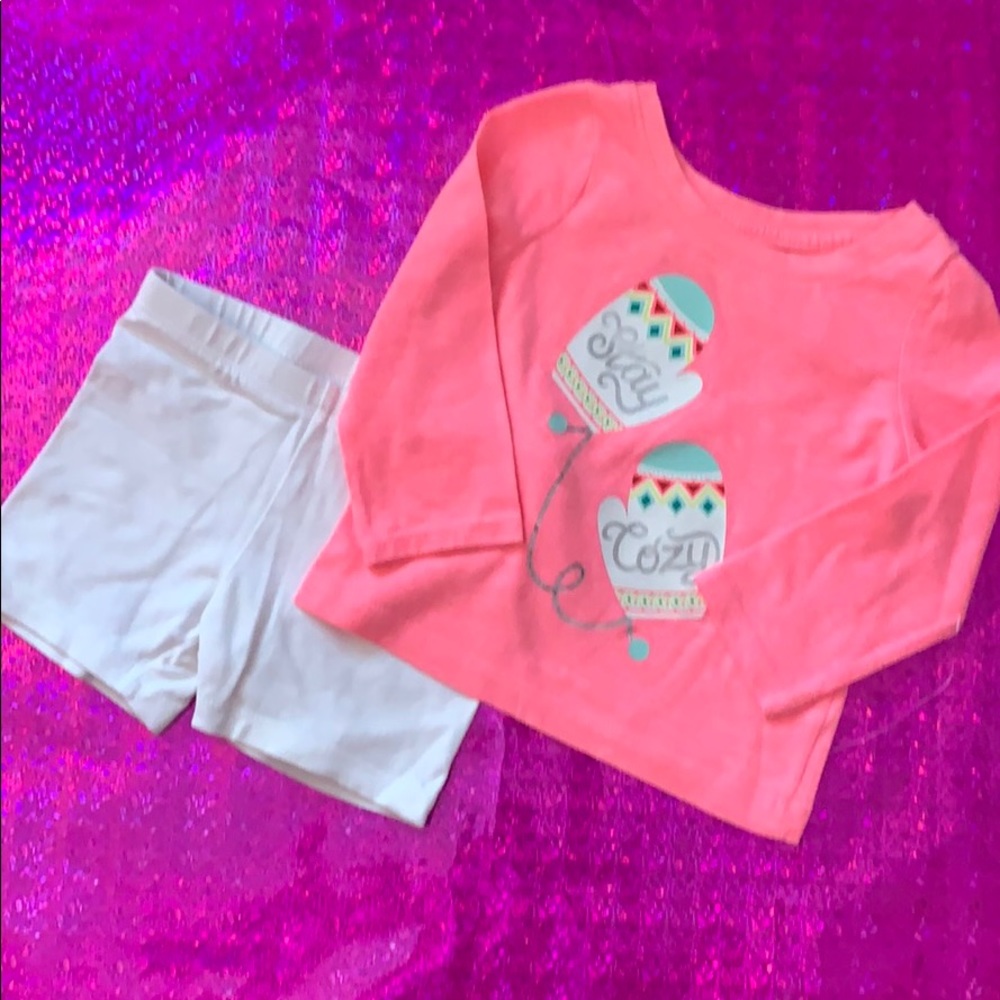 Stay Cozy top and white shorts